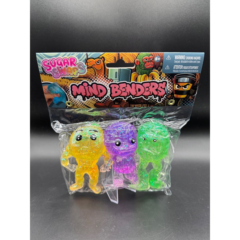 Sugar Swaps Mind Benders 3 Pack Glitter Squishy Figures Yellow Purple Green ORB